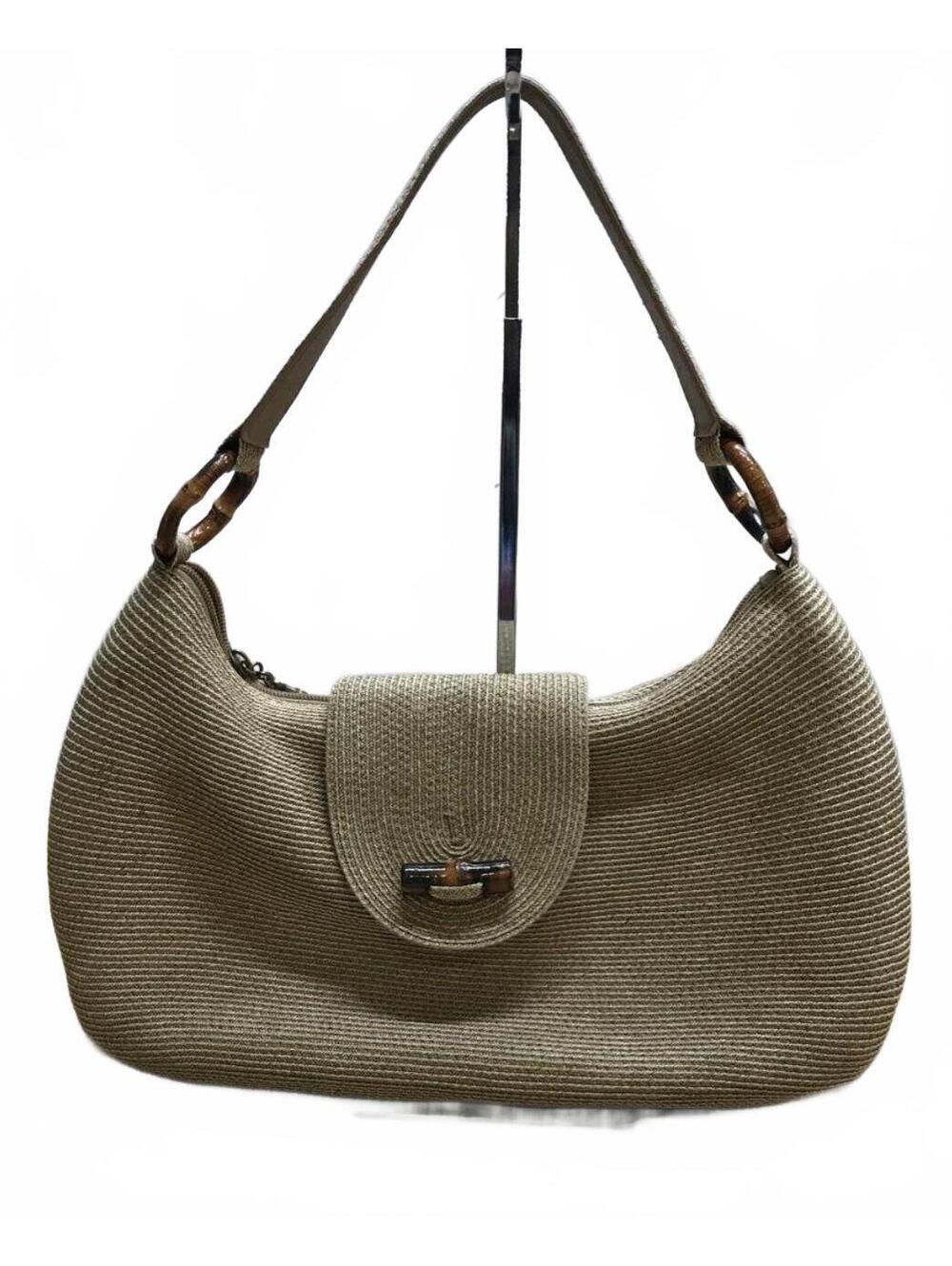 Eric Javits Beige Woven Squishee Straw Hobo Shoulder Bag Bamboo Hardware
